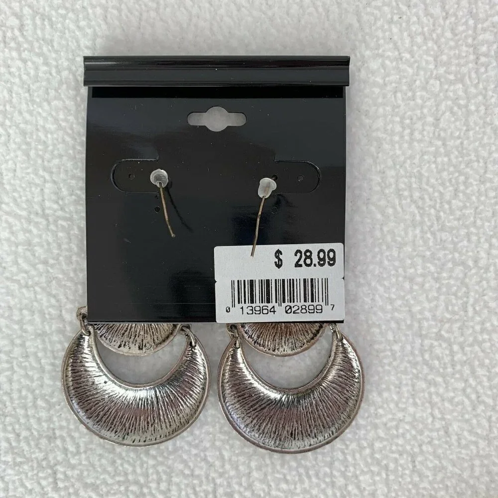 Katheryn Kent Silver Toned Dangle Earrings Half Moon Shaped NWT